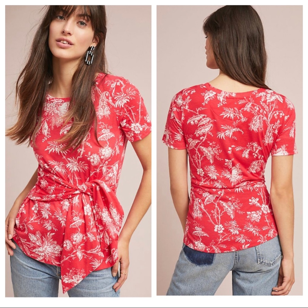 Maeve Sherbrooke Tie-Waist Top Red Floral